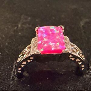 Elegant Pink Opal Ring with Sterling Silver Accents